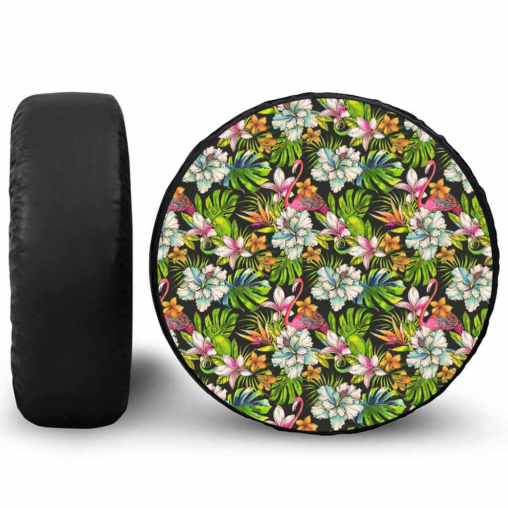 Hawaiian Aloha Tropical Pattern Print Leather Spare Tire Cover