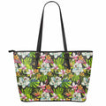 Hawaiian Aloha Tropical Pattern Print Leather Tote Bag With Zipper