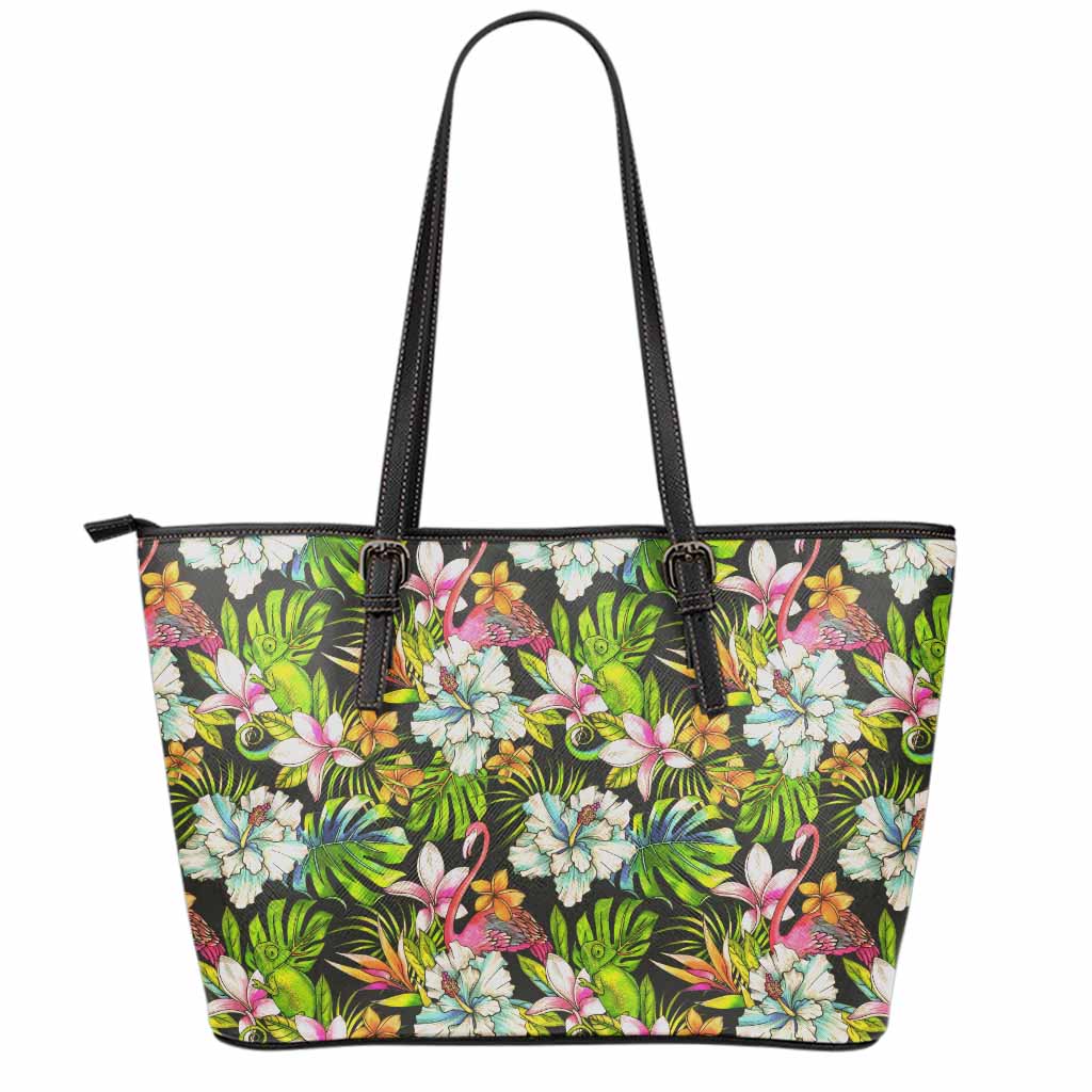 Hawaiian Aloha Tropical Pattern Print Leather Tote Bag