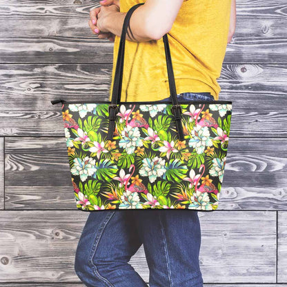 Hawaiian Aloha Tropical Pattern Print Leather Tote Bag