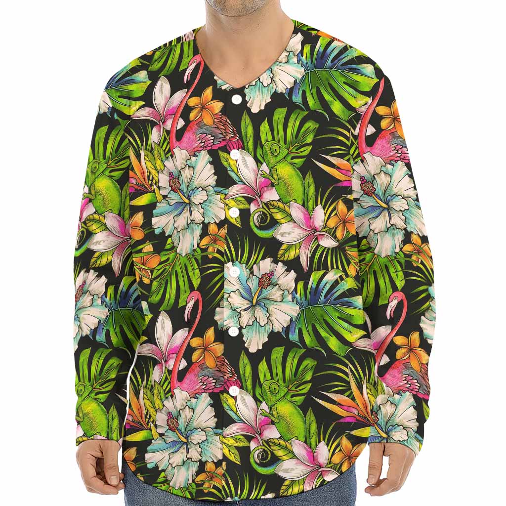 Hawaiian Aloha Tropical Pattern Print Long Sleeve Baseball Jersey