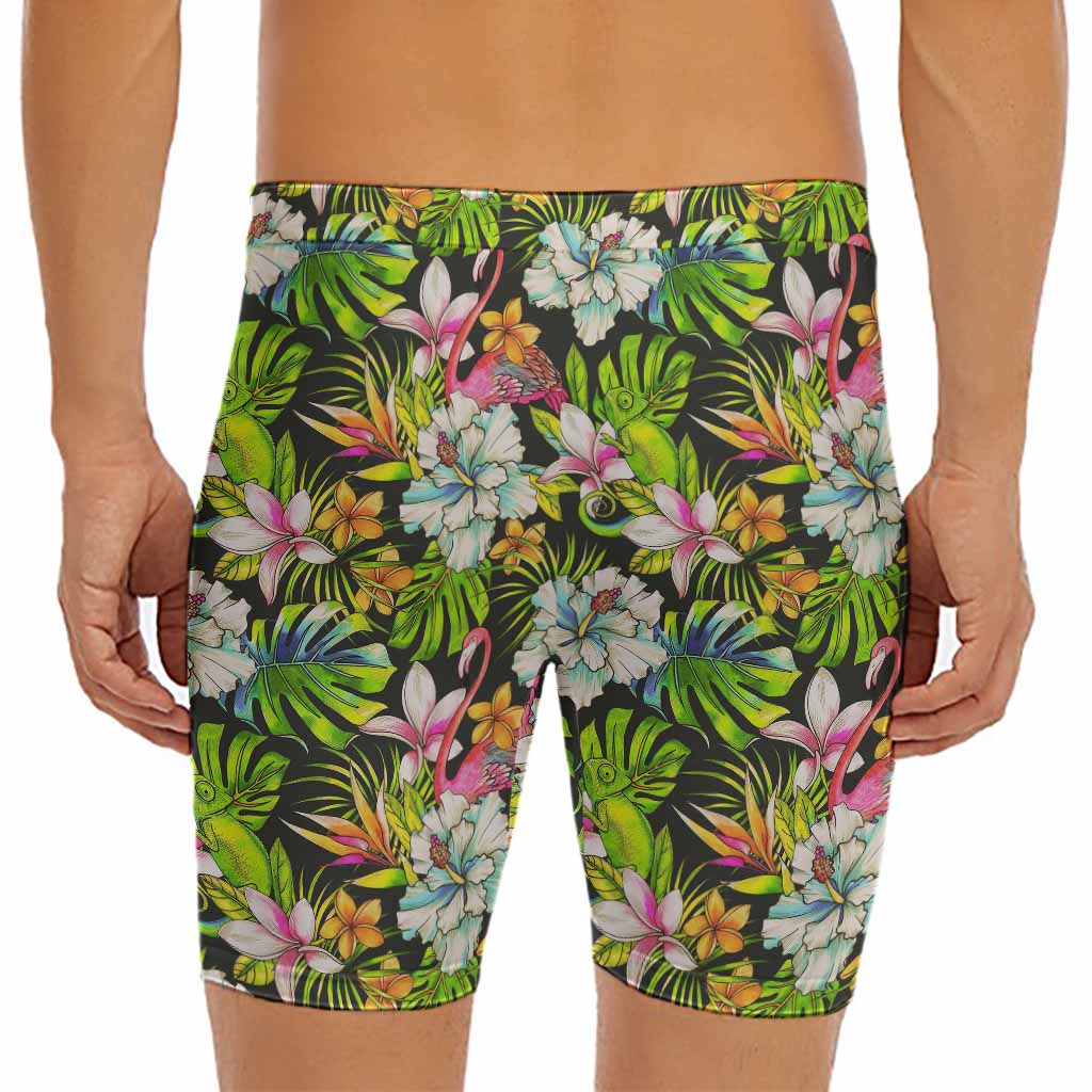 Hawaiian Aloha Tropical Pattern Print Men's Long Boxer Briefs