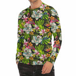Hawaiian Aloha Tropical Pattern Print Men's Long Sleeve Rash Guard