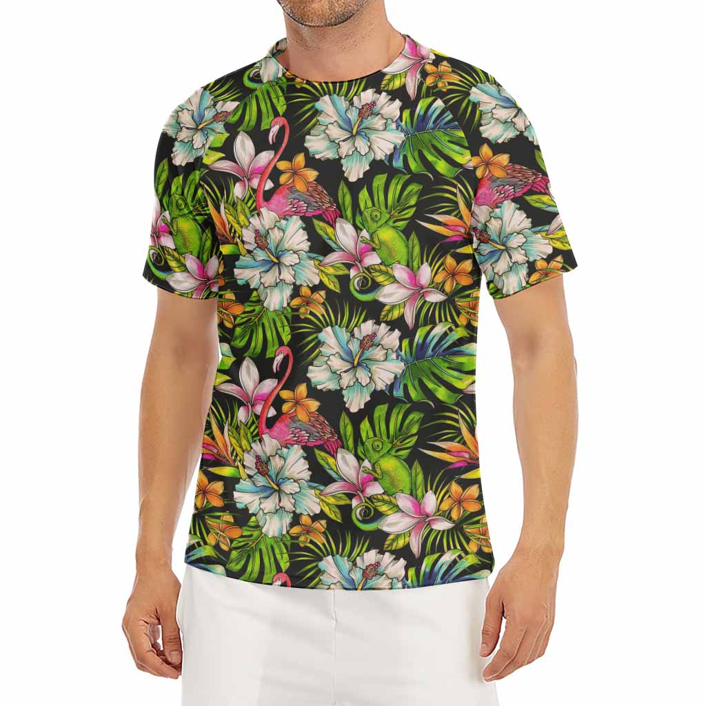 Hawaiian Aloha Tropical Pattern Print Men's Short Sleeve Rash Guard