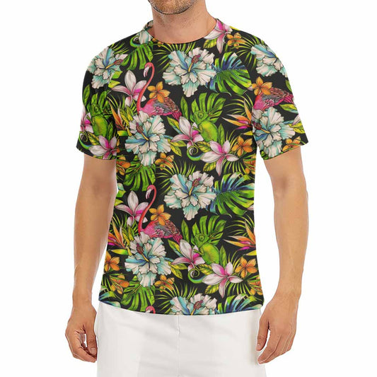 Hawaiian Aloha Tropical Pattern Print Men's Short Sleeve Rash Guard
