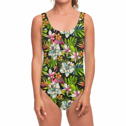 Hawaiian Aloha Tropical Pattern Print One Piece Swimsuit