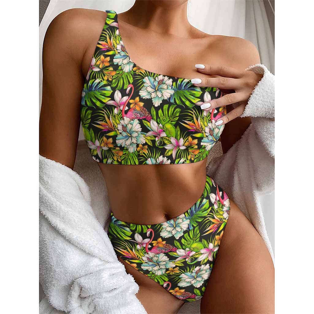 Hawaiian Aloha Tropical Pattern Print One Shoulder Bikini Top