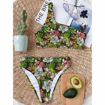 Hawaiian Aloha Tropical Pattern Print One Shoulder Bikini Top