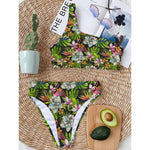 Hawaiian Aloha Tropical Pattern Print One Shoulder Bikini Top