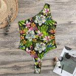 Hawaiian Aloha Tropical Pattern Print One Shoulder Bodysuit