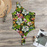 Hawaiian Aloha Tropical Pattern Print One Shoulder Bodysuit