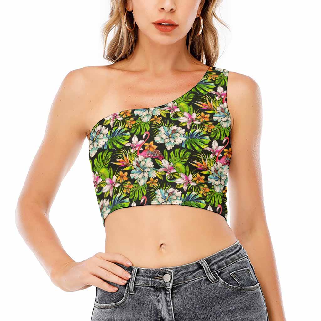 Hawaiian Aloha Tropical Pattern Print One Shoulder Crop Top