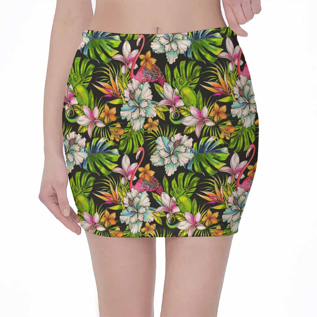 Hawaiian Aloha Tropical Pattern Print Pencil Mini Skirt