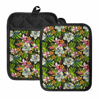 Hawaiian Aloha Tropical Pattern Print Pot Holders With Pocket