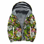 Hawaiian Aloha Tropical Pattern Print Sherpa Lined Zip Up Hoodie