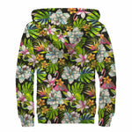 Hawaiian Aloha Tropical Pattern Print Sherpa Lined Zip Up Hoodie