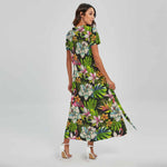 Hawaiian Aloha Tropical Pattern Print Short Sleeve Maxi Dress