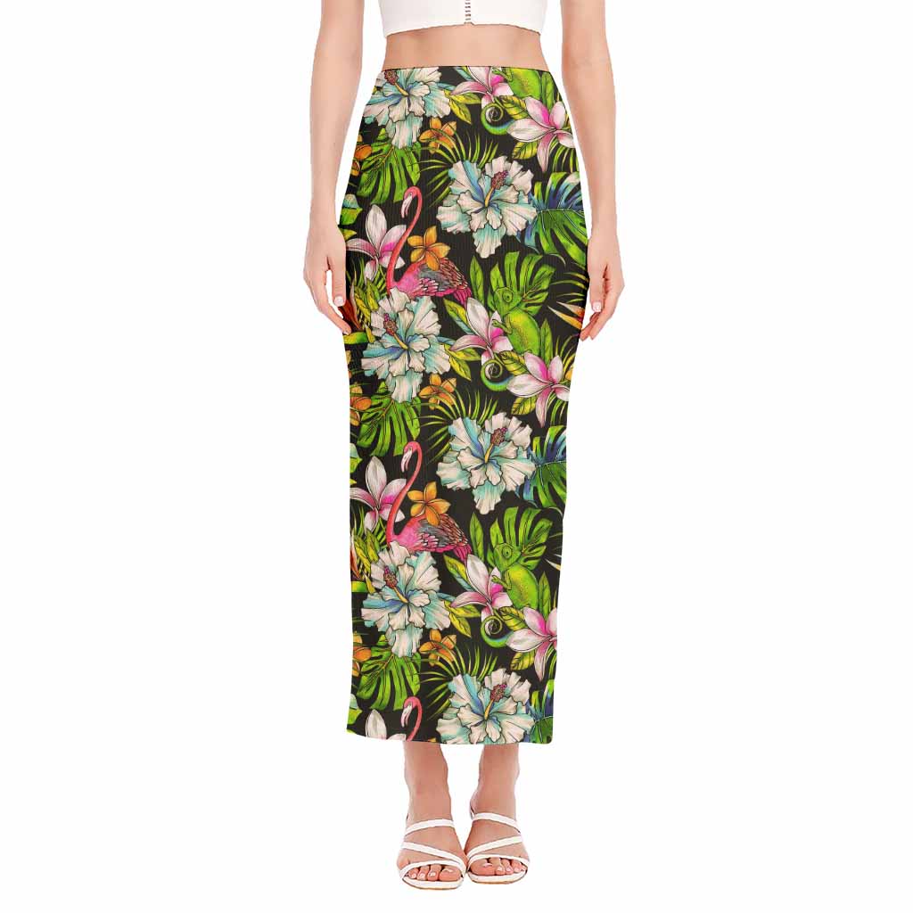 Hawaiian Aloha Tropical Pattern Print Side Slit Maxi Skirt