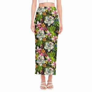 Hawaiian Aloha Tropical Pattern Print Side Slit Maxi Skirt