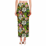 Hawaiian Aloha Tropical Pattern Print Side Slit Maxi Skirt