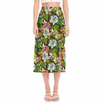 Hawaiian Aloha Tropical Pattern Print Side Slit Midi Skirt