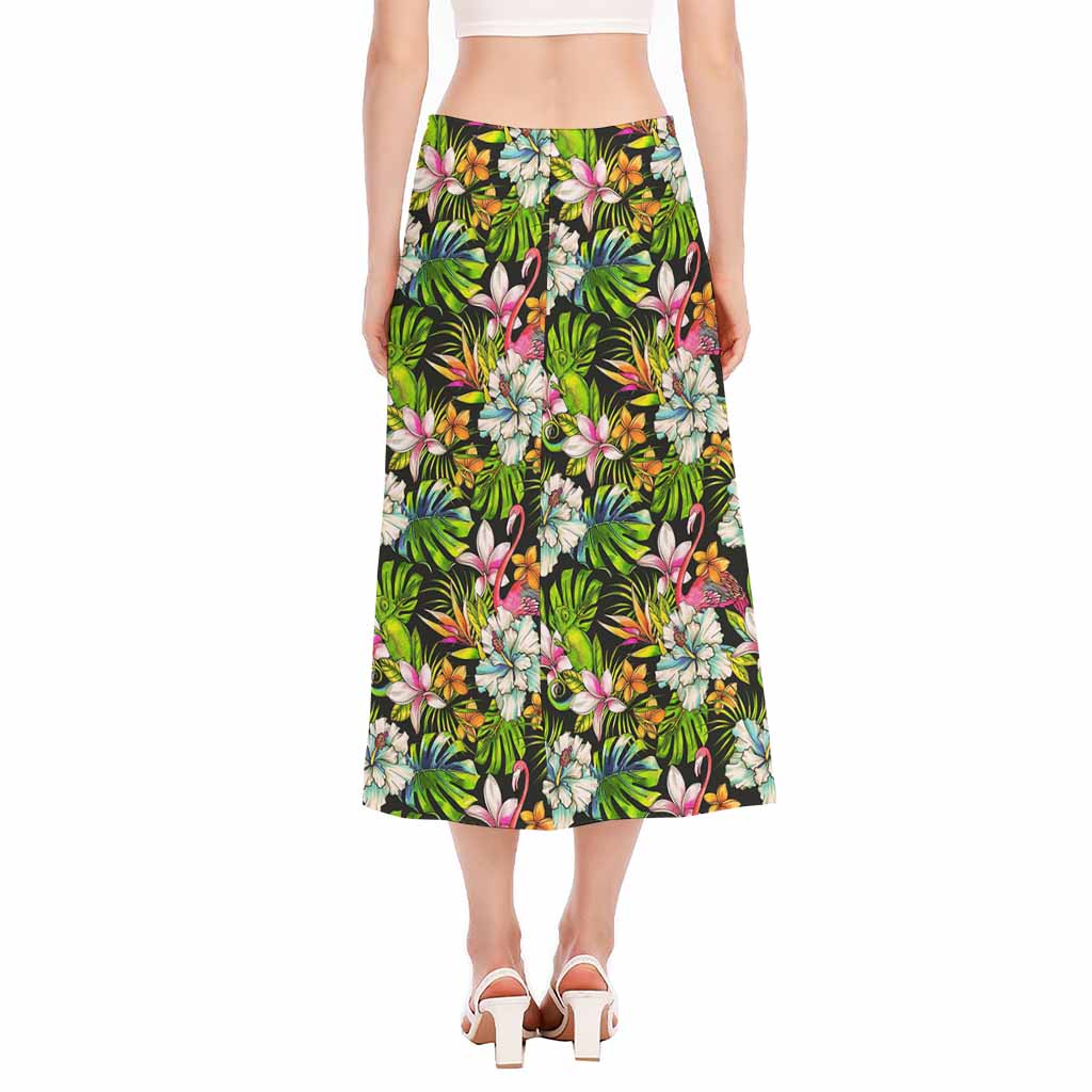 Hawaiian Aloha Tropical Pattern Print Side Slit Midi Skirt