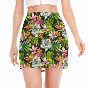 Hawaiian Aloha Tropical Pattern Print Side Slit Mini Skirt