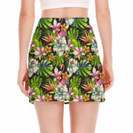 Hawaiian Aloha Tropical Pattern Print Side Slit Mini Skirt