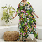 Hawaiian Aloha Tropical Pattern Print Silk V-Neck Kaftan Dress