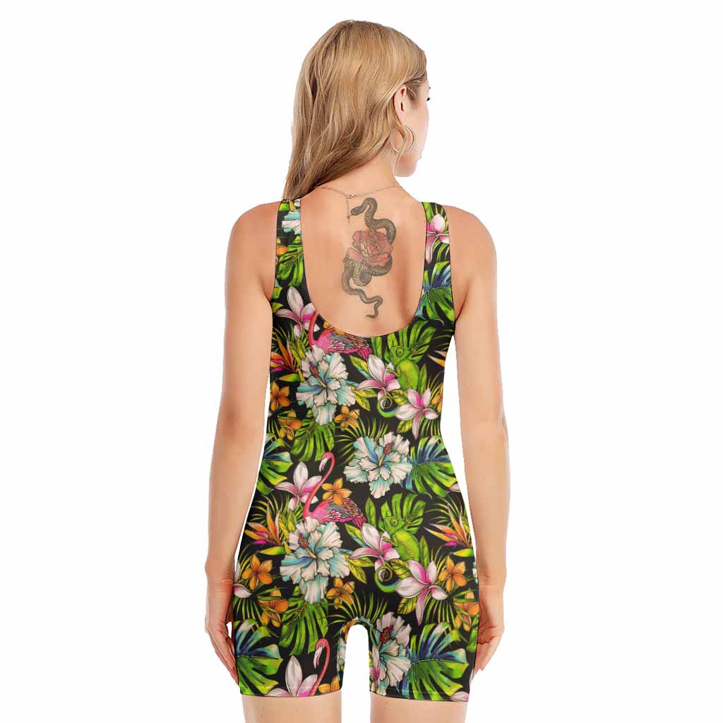 Hawaiian Aloha Tropical Pattern Print Sleeveless One Piece Swimsuit