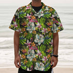 Hawaiian Aloha Tropical Pattern Print Textured Short Sleeve Shirt