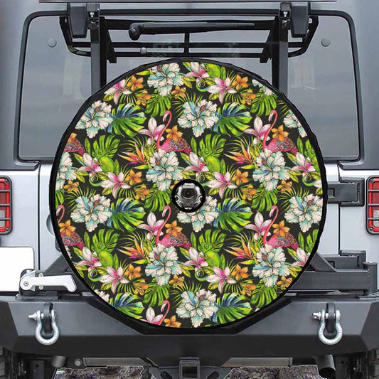 Hawaiian Aloha Tropical Pattern Print Tire Cover With Camera Hole