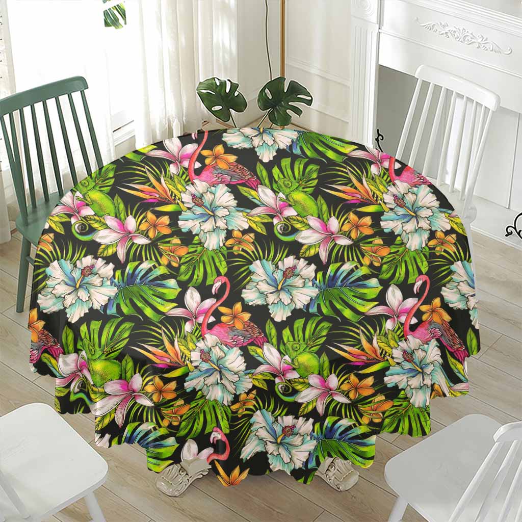 Hawaiian Aloha Tropical Pattern Print Waterproof Round Tablecloth