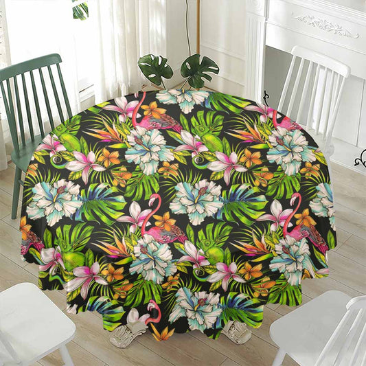 Hawaiian Aloha Tropical Pattern Print Waterproof Round Tablecloth