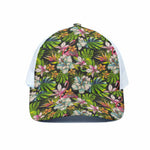 Hawaiian Aloha Tropical Pattern Print White Mesh Trucker Cap
