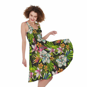 Hawaiian Aloha Tropical Pattern Print Sleeveless Knee Length Dress Hawaiian Aloha Tropical Pattern Print Sleeveless Knee Length Dress