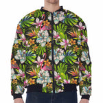 Hawaiian Aloha Tropical Pattern Print Zip Sleeve Bomber Jacket