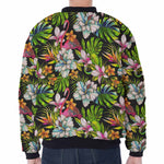 Hawaiian Aloha Tropical Pattern Print Zip Sleeve Bomber Jacket
