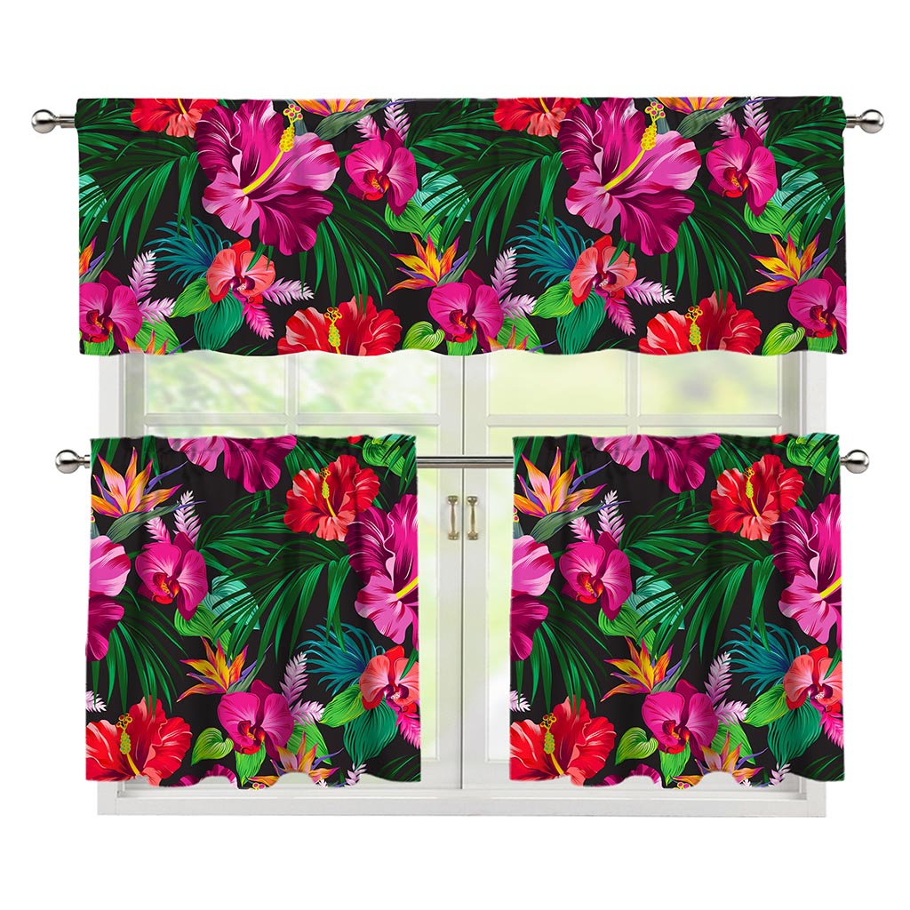 Hawaiian Floral Flowers Pattern Print 3 Piece Kitchen Curtains