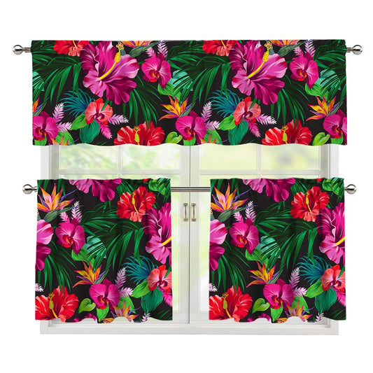 Hawaiian Floral Flowers Pattern Print 3 Piece Kitchen Curtains