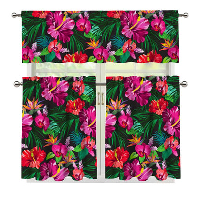 Hawaiian Floral Flowers Pattern Print 3 Piece Kitchen Curtains