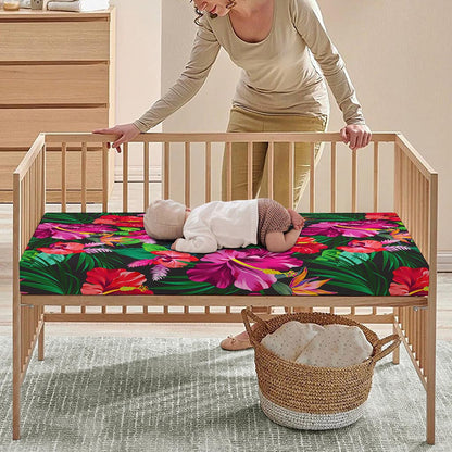 Hawaiian Floral Flowers Pattern Print Baby Crib Sheet
