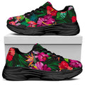 Hawaiian Floral Flowers Pattern Print Black Chunky Shoes