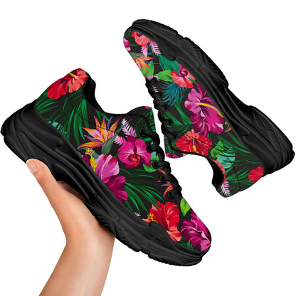 Hawaiian Floral Flowers Pattern Print Black Chunky Shoes