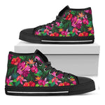 Hawaiian Floral Flowers Pattern Print Black High Top Sneakers