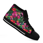 Hawaiian Floral Flowers Pattern Print Black High Top Sneakers