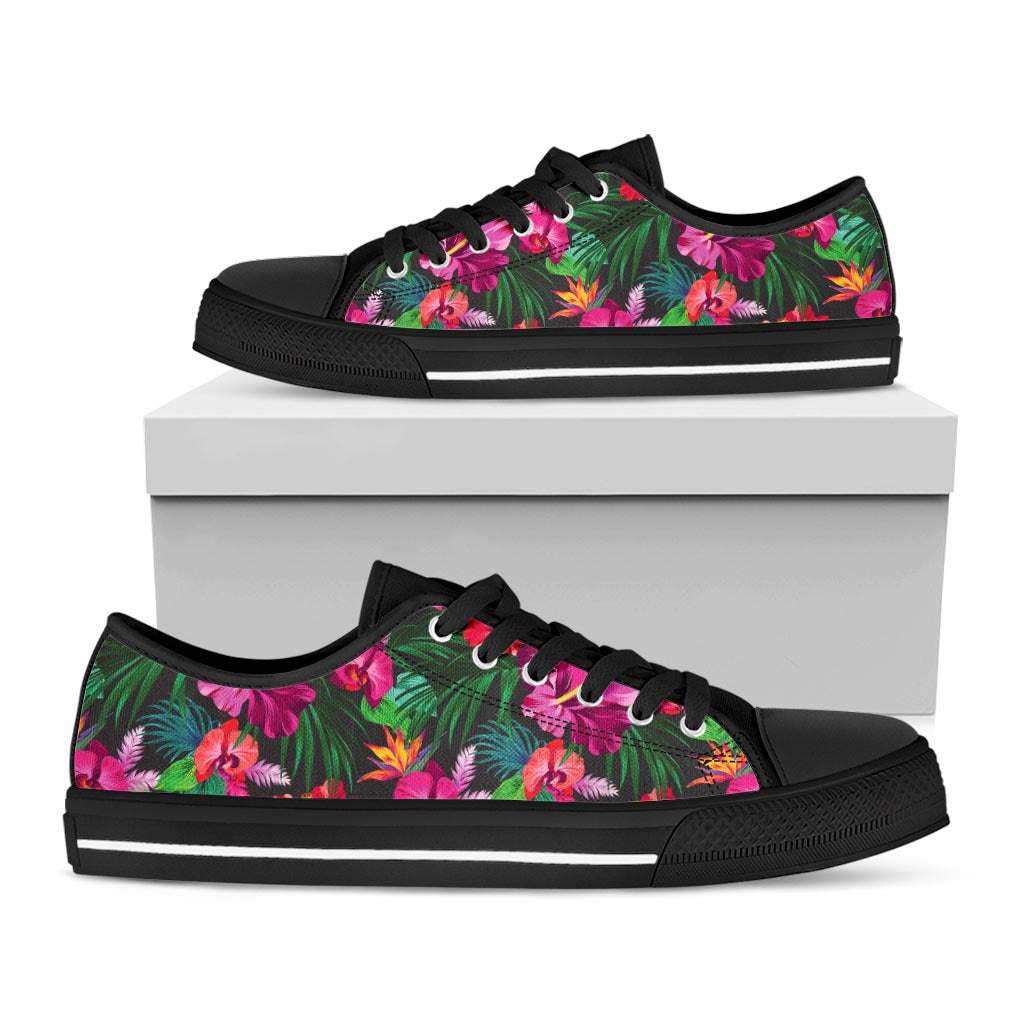 Hawaiian Floral Flowers Pattern Print Black Low Top Sneakers