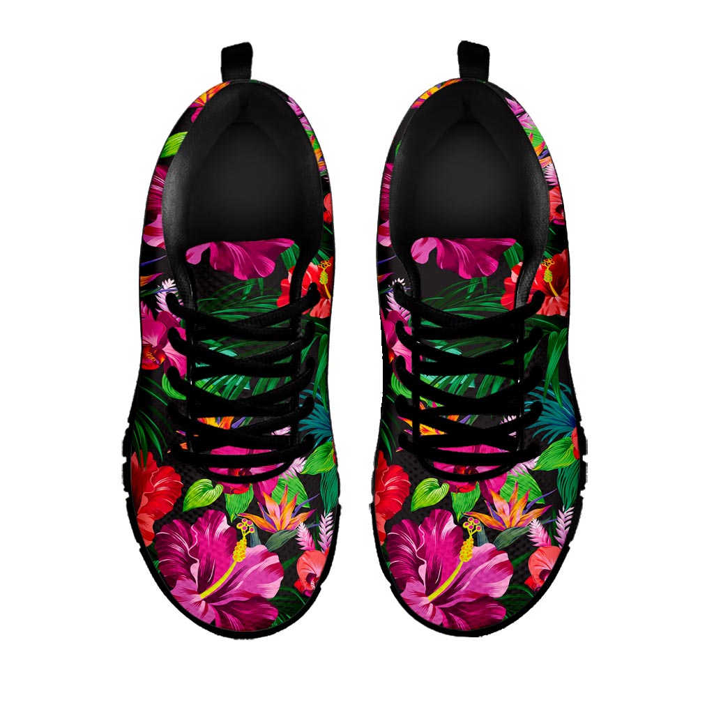 Hawaiian Floral Flowers Pattern Print Black Running Shoes