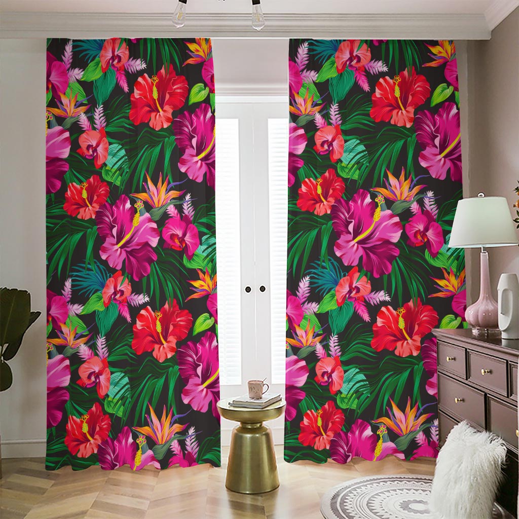 Hawaiian Floral Flowers Pattern Print Blackout Pencil Pleat Curtains