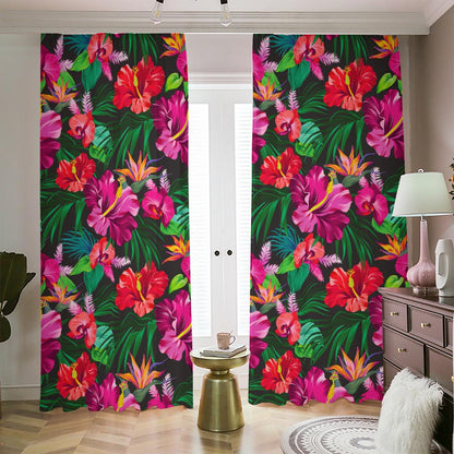 Hawaiian Floral Flowers Pattern Print Blackout Pencil Pleat Curtains